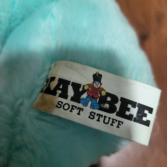 Vintage Kaybee Blue And White Bunny Rabbit Holding Carrot Plush - Picture 9 of 11